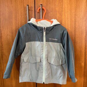 Columbia Rain Jacket Kids 2T Hooded Waterproof Gray Colorblock Fleece Lined